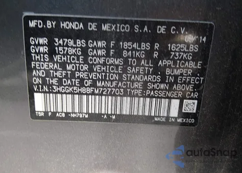 2015 Honda Fit Ex/Ex-L из США, поврежденный, VIN 3HGGK5H88FM727703